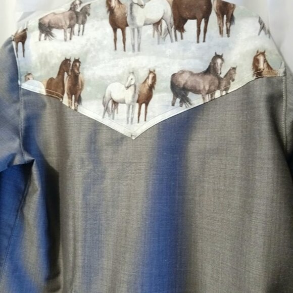 NEW Mens Western Cowboy Snap up Shirt M Dark or Light brown Horses yokes & Cuffs - Picture 7 of 12